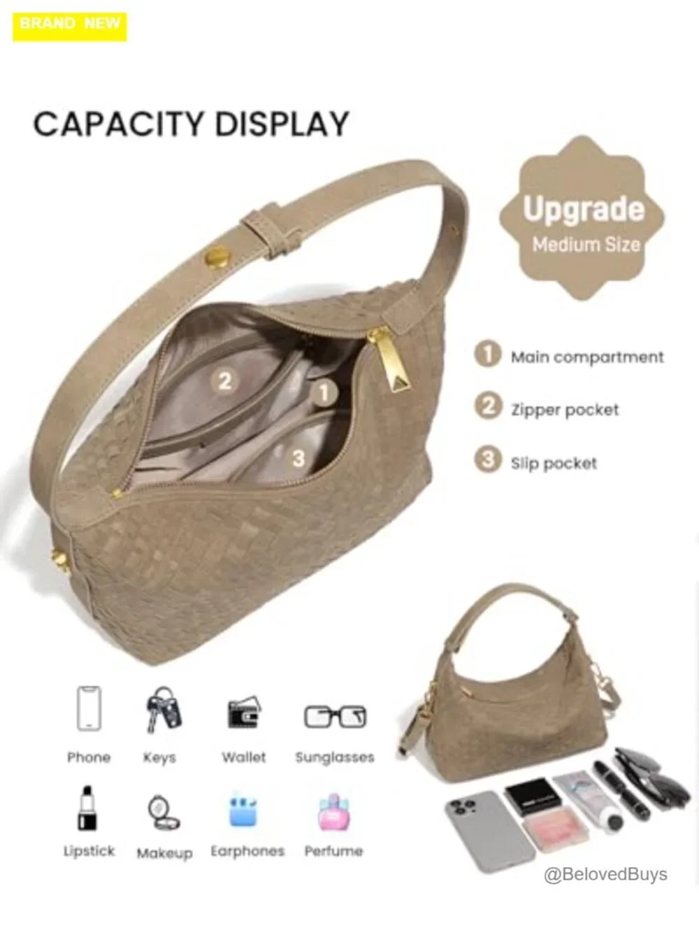 Vegan Suede Woven Hobo Bag with Adjustable Crossbody Strap, 3 Pockets